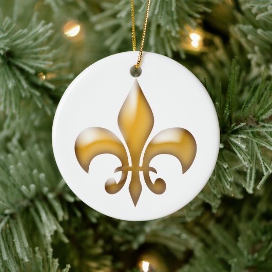 Gold Fleur de Lis-kerst Keramisch Ornament (Boom)