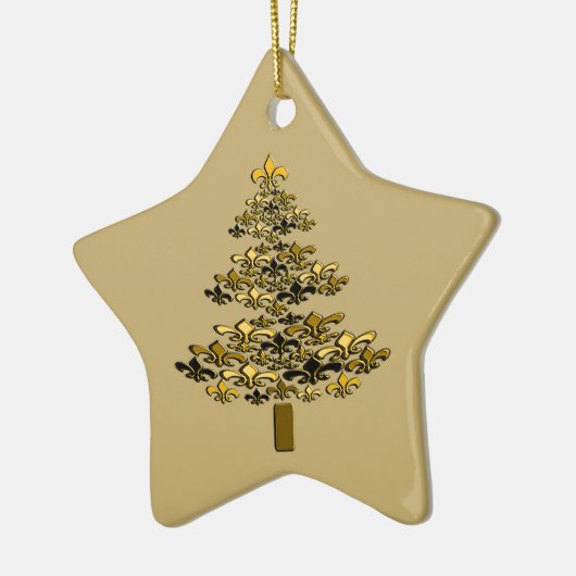 Gold Fleur de Lis kerstboomster Keramisch Ornament (Links)