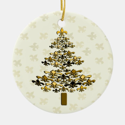 Gold Fleur de Lis-kerstboomversiering Keramisch Ornament (Voorkant)
