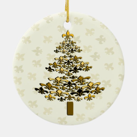 Gold Fleur de Lis-kerstboomversiering Keramisch Ornament (Achterkant)