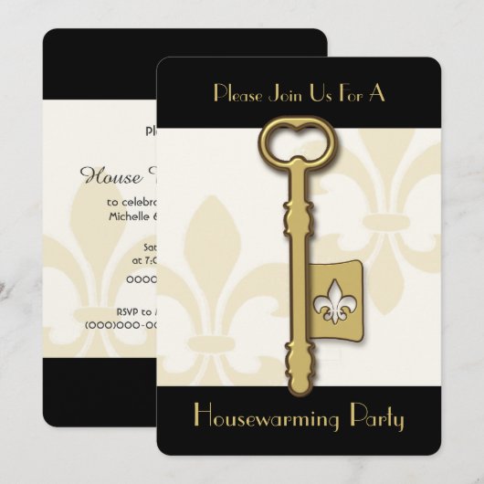 Gold Fleur de Lis Key House Warming Kaart (Voorkant / Achterkant)