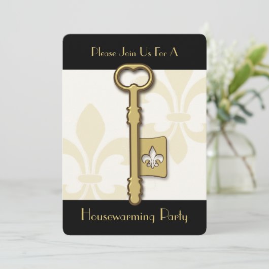 Gold Fleur de Lis Key House Warming Kaart (Staand voorkant)
