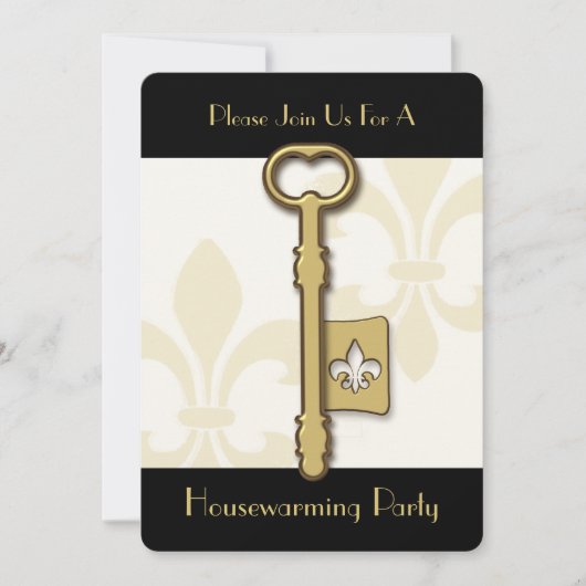 Gold Fleur de Lis Key House Warming Kaart (Voorkant)