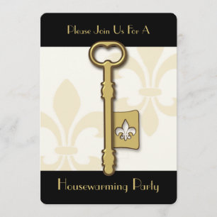 Gold Fleur de Lis Key House Warming Kaart
