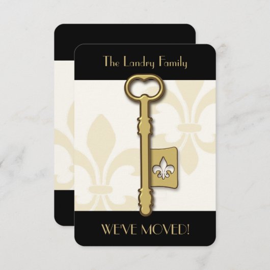 Gold Fleur de Lis Key Moving Announge Aankondiging (Voorkant / Achterkant)