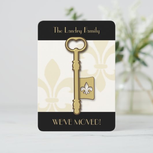 Gold Fleur de Lis Key Moving Announge Aankondiging (Staand voorkant)