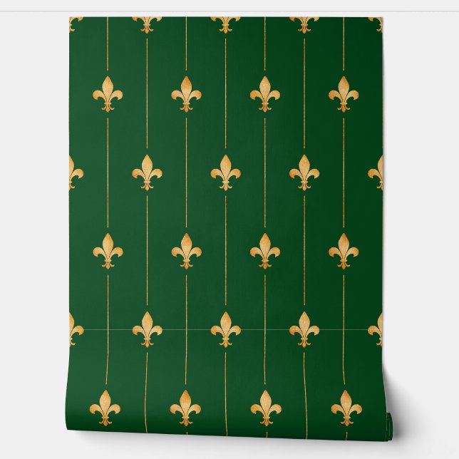  Gold Fleur-de-Lis (kleinschalig) Donkerblauw Behang (Afrollen)