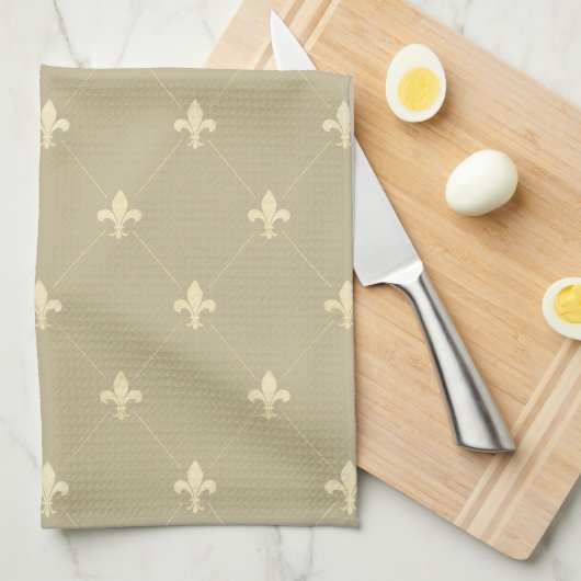 Gold Fleur-de-Lis Latte Brown Theedoek (Quarter Fold)