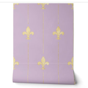Gold Fleur-de-Lis Lila Behang