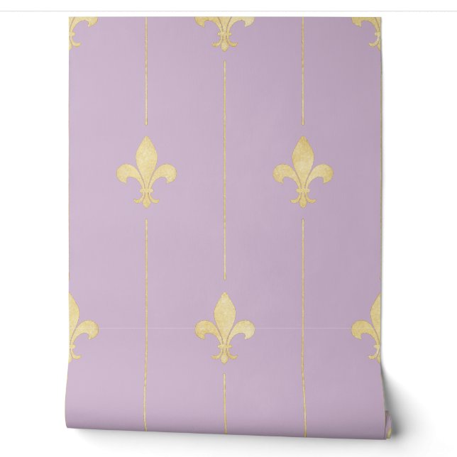  Gold Fleur-de-Lis Lila Behang (Afrollen)
