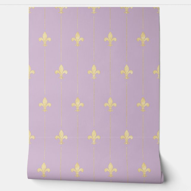 Gold Fleur-de-Lis Lila (kleinschalig) Behang (Afrollen)