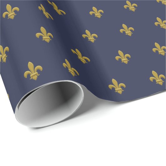 Gold Fleur de Lis Masculine Gift Wrap voor Men Blu Cadeaupapier (Rol Hoek)