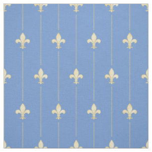 Gold Fleur-de-Lis met blauwe lijnen (kleinschalig) Stof
