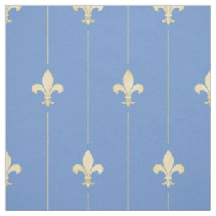 Gold Fleur-de-Lis met blauwe lijnen (middelgrote s Stof