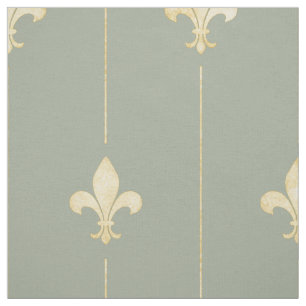 Gold Fleur-de-Lis met Sage Lines (op grote schaal) Stof