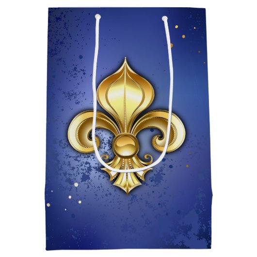 Gold Fleur de Lis on Blue Medium Cadeauzakje (Achterkant)