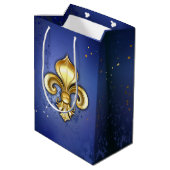 Gold Fleur de Lis on Blue Medium Cadeauzakje (Achterkant Gekanteld)