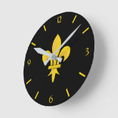 Gold Fleur de Lis op Black Clock Ronde Klok (Hoek)