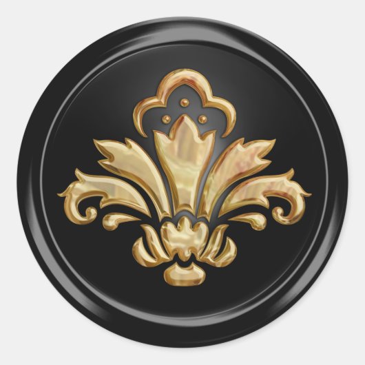 Gold Fleur de Lis op Black Envelope Seal Ronde Sticker (Voorkant)