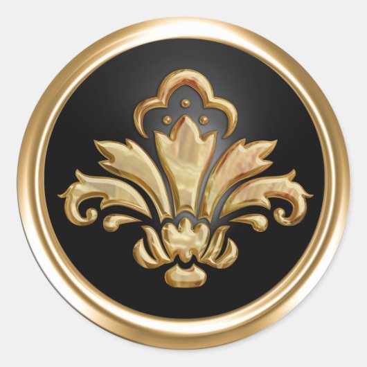Gold Fleur de Lis op Black Envelope Seal Ronde Sticker (Voorkant)