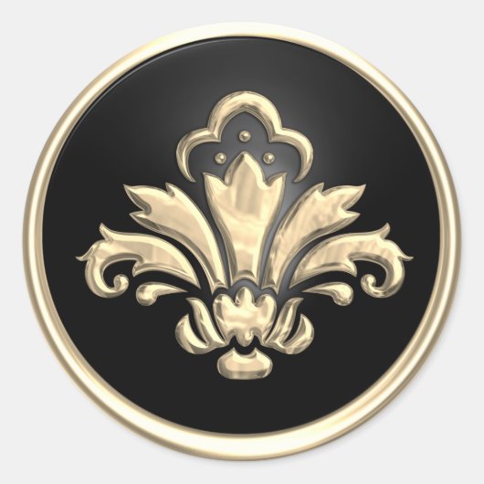 Gold Fleur de Lis op Black Envelope Seal Ronde Sticker (Voorkant)