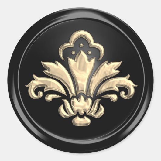 Gold Fleur de Lis op Black Envelope Seal Ronde Sticker (Voorkant)