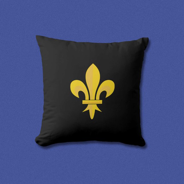 Gold Fleur de Lis op Black Pillow Kussen (Gold Fleur de Lis on Black Pillow)