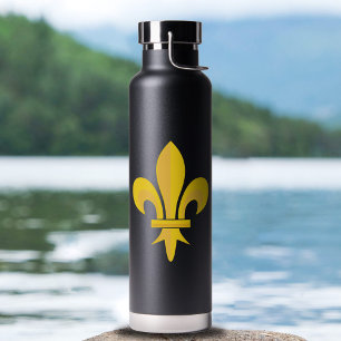 Gold Fleur de Lis op Black Water Bottle Waterfles