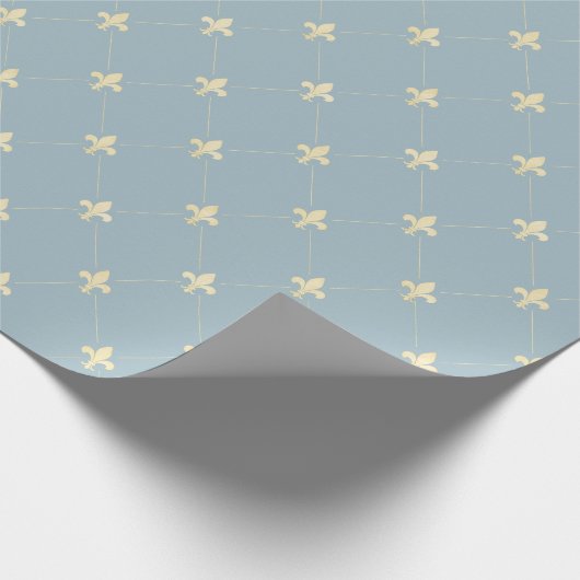 Gold Fleur-de-Lis op Dusky Blue Cadeaupapier (Hoek)