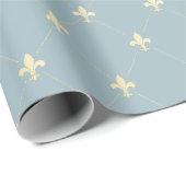 Gold Fleur-de-Lis op Dusky Blue Cadeaupapier (Rol Hoek)