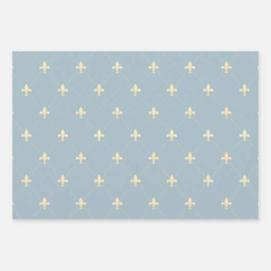 Gold Fleur-de-Lis op Dusky Blue Inpakpapier Vel (Voorkant 2)