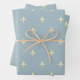 Gold Fleur-de-Lis op Dusky Blue Inpakpapier Vel