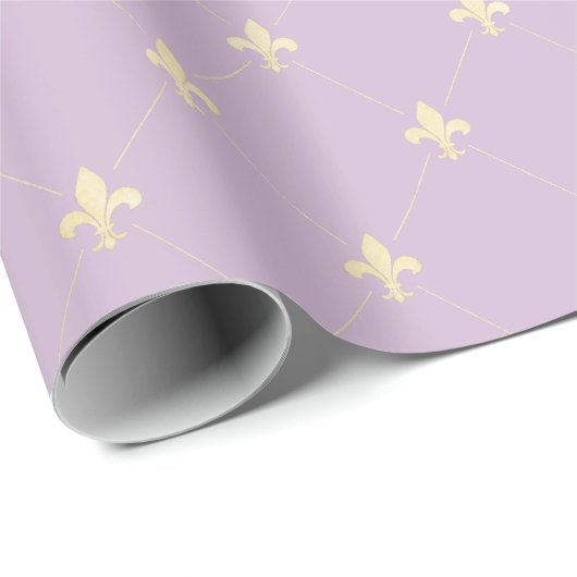 Gold Fleur-de-Lis op Dusky Lila Cadeaupapier (Rol Hoek)