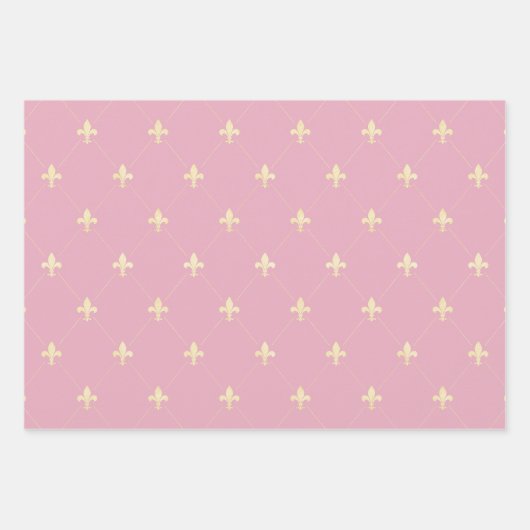 Gold Fleur-de-Lis op Dusky Pink Inpakpapier Vel (Voorkant 2)