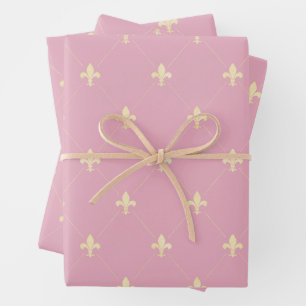 Gold Fleur-de-Lis op Dusky Pink Inpakpapier Vel