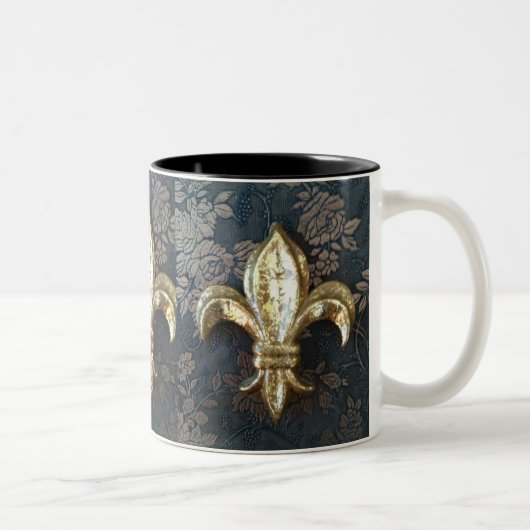 Gold Fleur de lis op Floral Print Mok (Rechts)