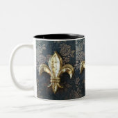 Gold Fleur de lis op Floral Print Mok (Links)
