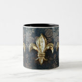 Gold Fleur de lis op Floral Print Mok (Center)