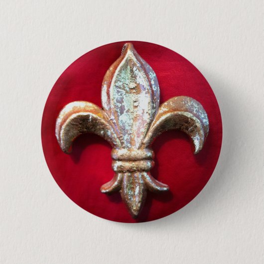 Gold Fleur de lis op Red Ronde Button 5,7 Cm (Voorkant)