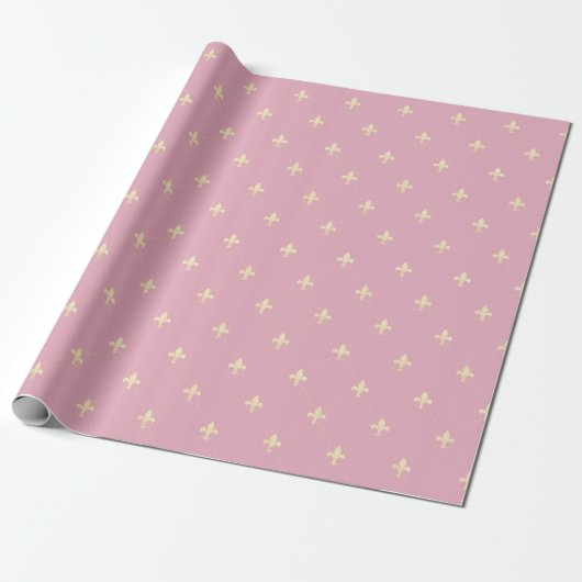 Gold Fleur-de-Lis op Roze Cadeaupapier (Uitgerold)