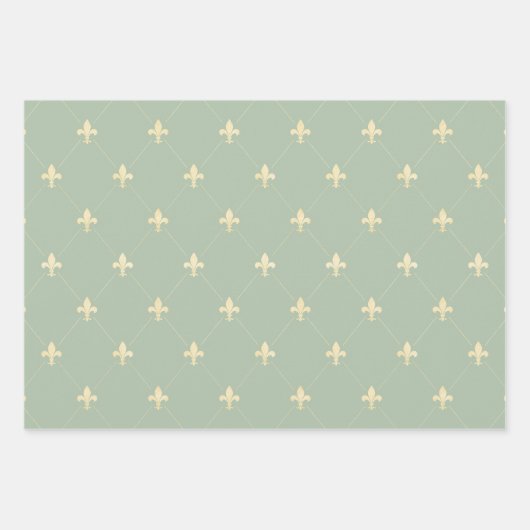 Gold Fleur-de-Lis op Sage Inpakpapier Vel (Voorkant 2)