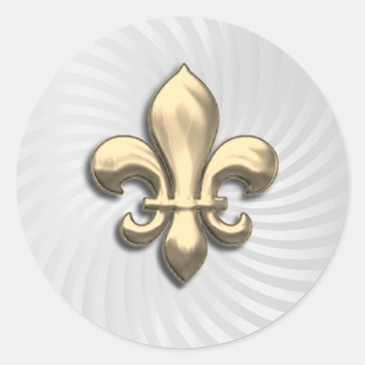 Gold Fleur de Lis op White Twirl Background Ronde Sticker (Voorkant)