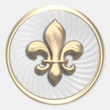 Gold Fleur de Lis op White Twirl Background