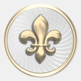 Gold Fleur de Lis op White Twirl Background Ronde Sticker