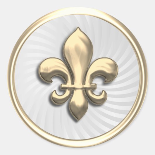 Gold Fleur de Lis op White Twirl Background Ronde Sticker (Voorkant)