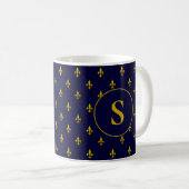 Gold Fleur de Lis Pattern op Royal Blue Koffiemok (Voorkant rechts)
