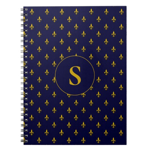 Gold Fleur de Lis Pattern op Royal Blue Notitieboek (Voorkant)