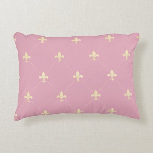 Gold Fleur-de-Lis Pink Accent Kussen (Voorkant)