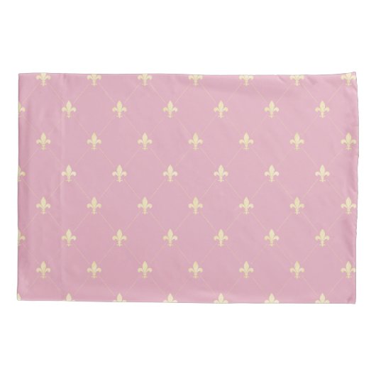 Gold Fleur-de-Lis Pink Kussensloop (Achterkant-Links)