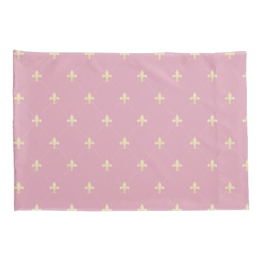 Gold Fleur-de-Lis Pink Kussensloop (Achterkant-Rechts)